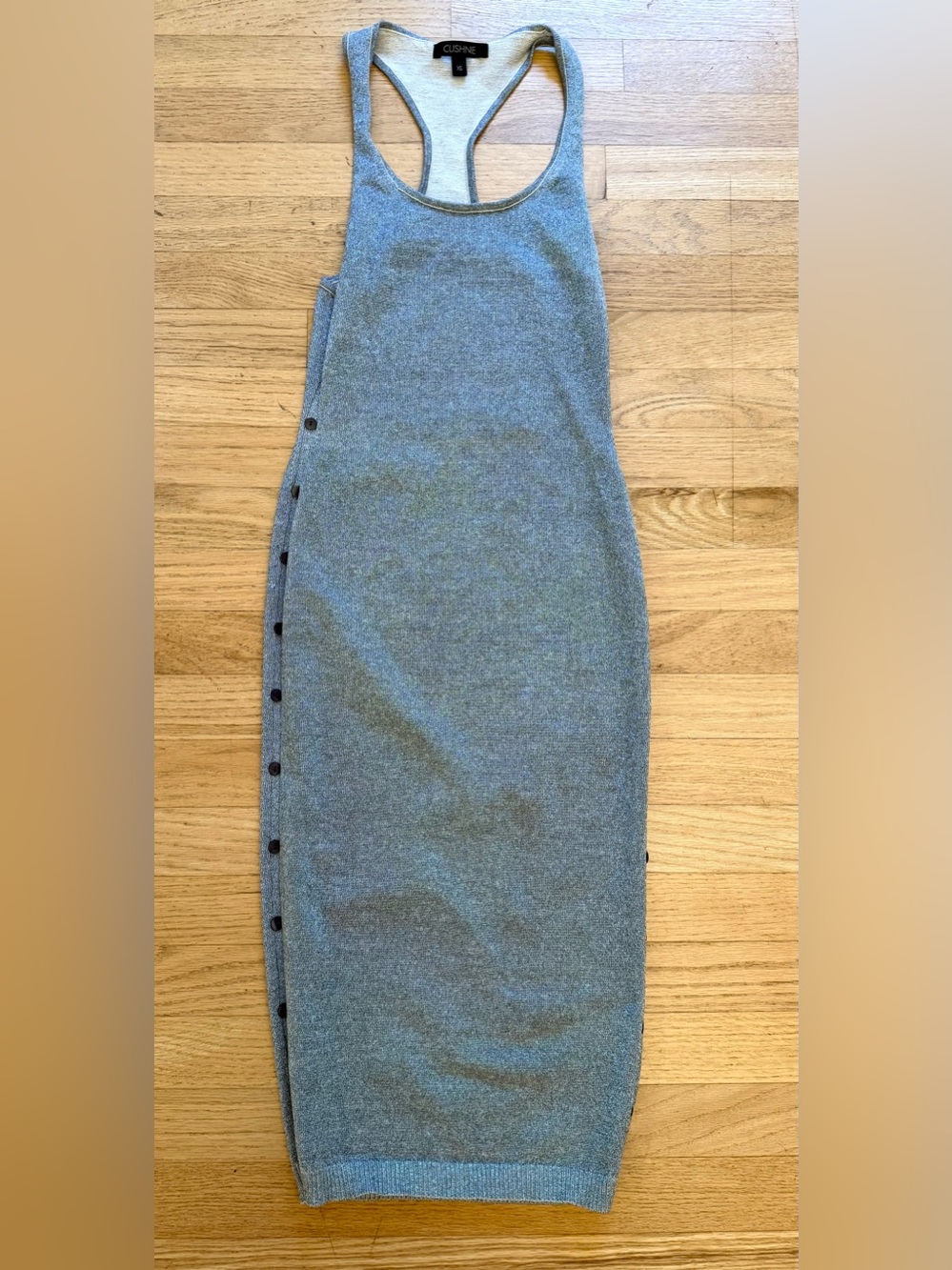 Like New! Cushnie Racerback Bodycon Midi Dress, Heathered Metallic, Side Buttons